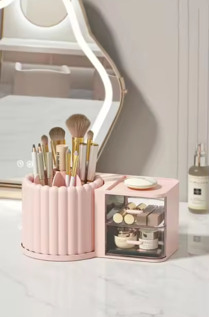 Rotating Plastic Makeup Brush Organizers With Drawer (Premium Quality)