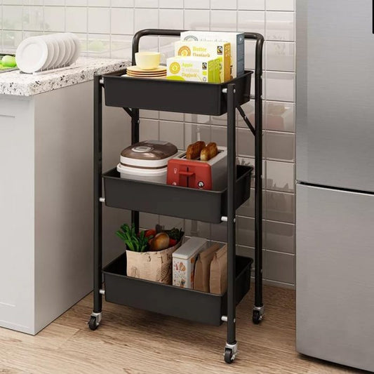 Three-layer Storage Rack for Kitchen and Bathroom Storage Organizer. (Black)