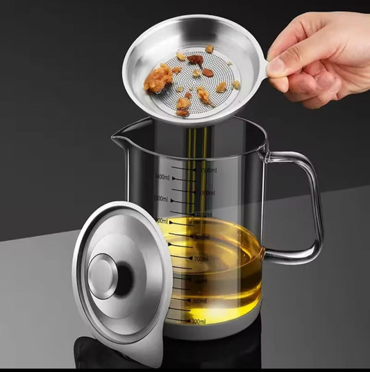 Glass Bacon Grease Container With Strainer Cooking Oil Bottle  (Premium Quality)