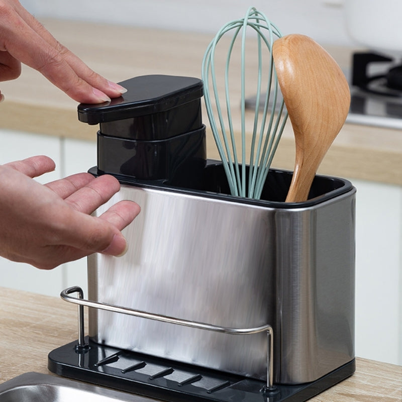 3-In-1 Kitchen Soap Dispenser Sponge Holder Dish Soap Dispenser Stainless Steel