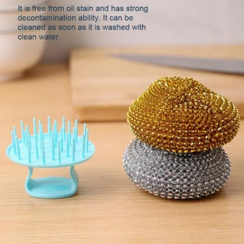 Kitchen Cleaning Brush Long Handle Cleaning Brush Dishwashing Brush Household Stainless Steel Wire Ball