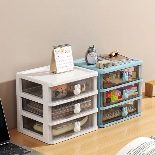 3 Layers Transparent Cartoon Rabbit Handle Storage Box (Premium Quality)