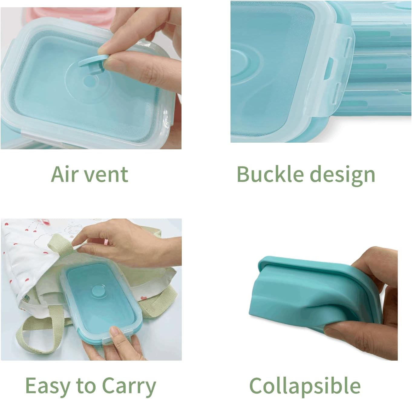 Silicon Foldable Food Storage Containers With Lids (Pack Of 4)
