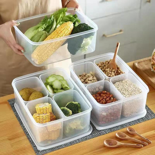 4 Grids Separated Grains Storage Box Rectangle Transparent Spice Container Refrigerator
