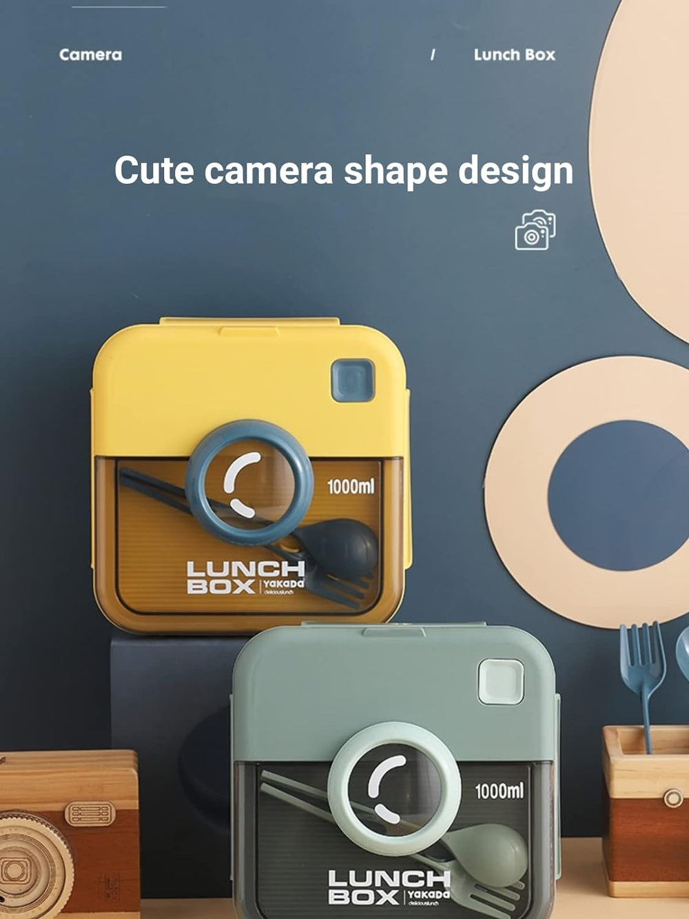 Camera Lunch Box With Spoon Fork, Portable Children Kids Student Bento Box, Sealed Lunch Box