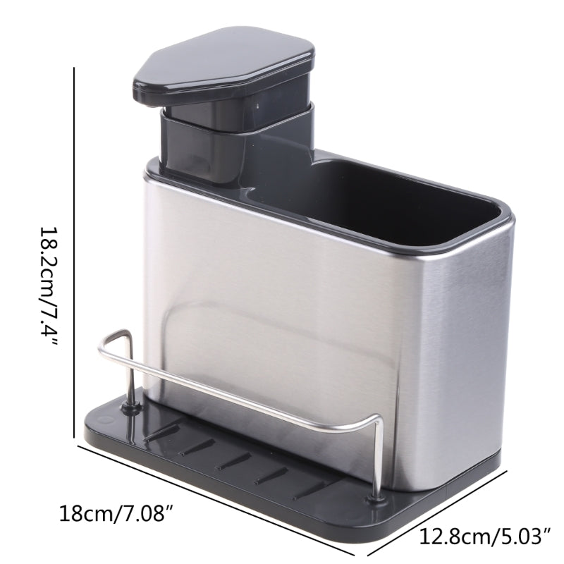 3-In-1 Kitchen Soap Dispenser Sponge Holder Dish Soap Dispenser Stainless Steel