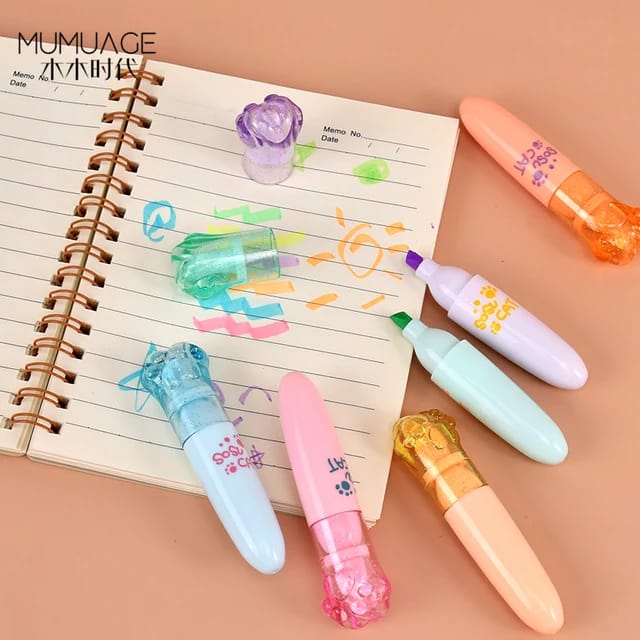 6pcs Mini Cat Paw Style Highlighter (Premium Quality)