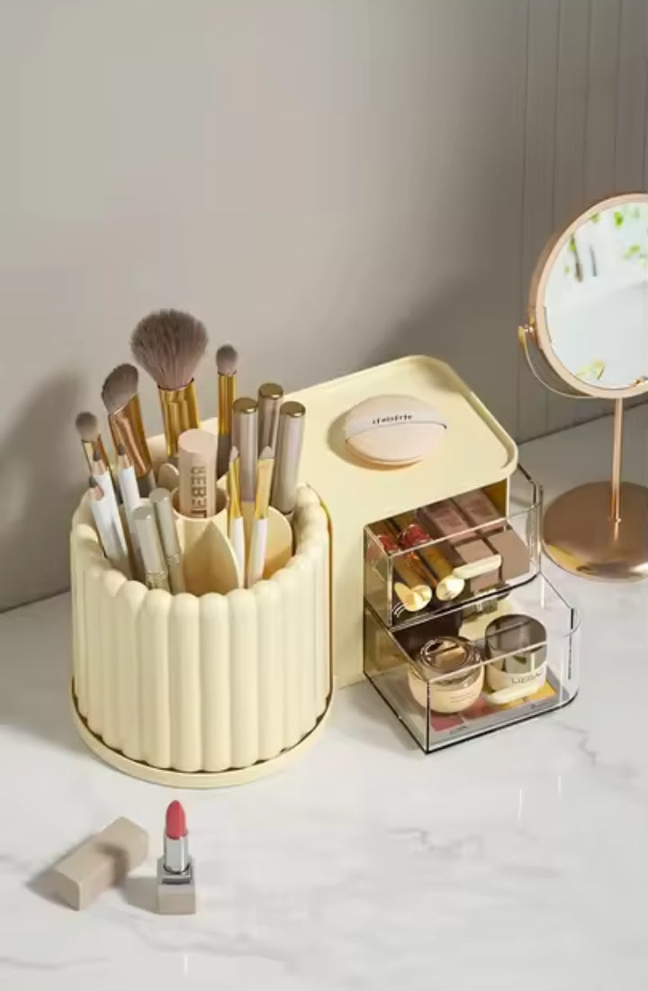 Rotating Plastic Makeup Brush Organizers With Drawer (Premium Quality)