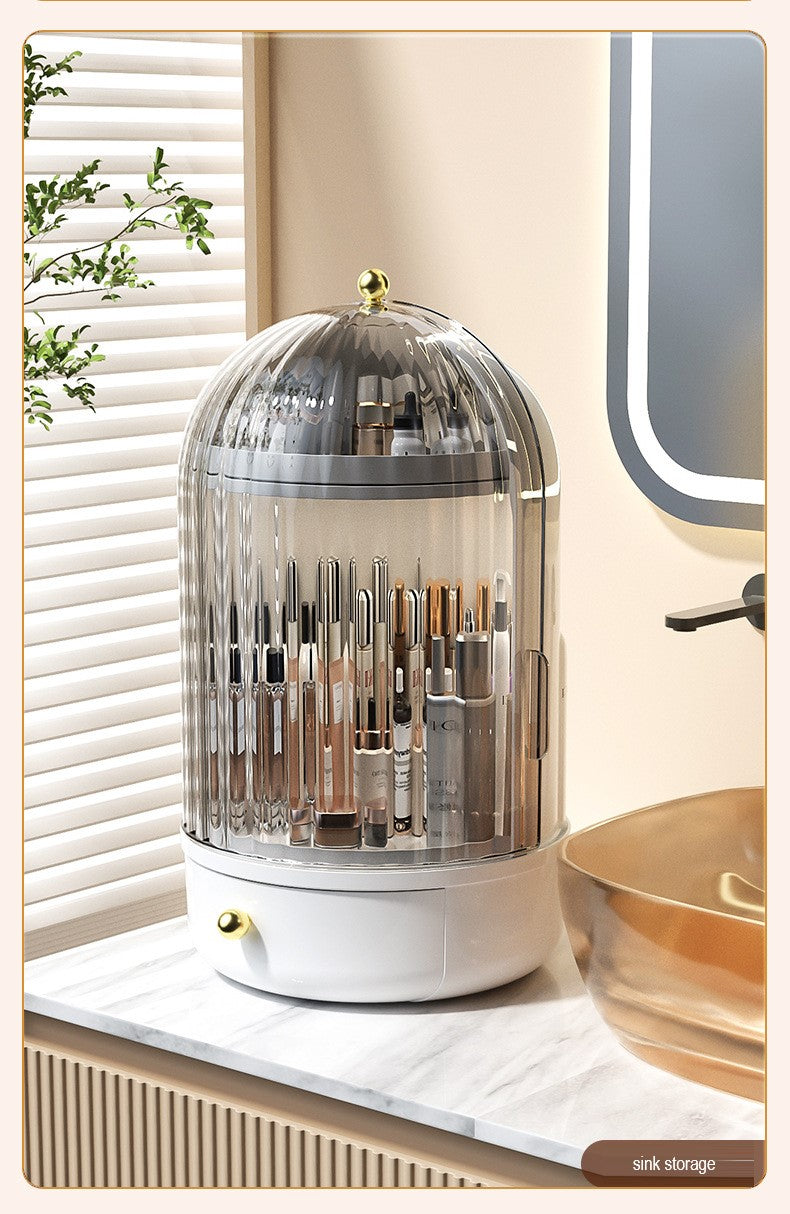 Rotating Makeup Storage with Cover and Drawer, Large Skincare Cosmetics Organizer (Premium Quality)