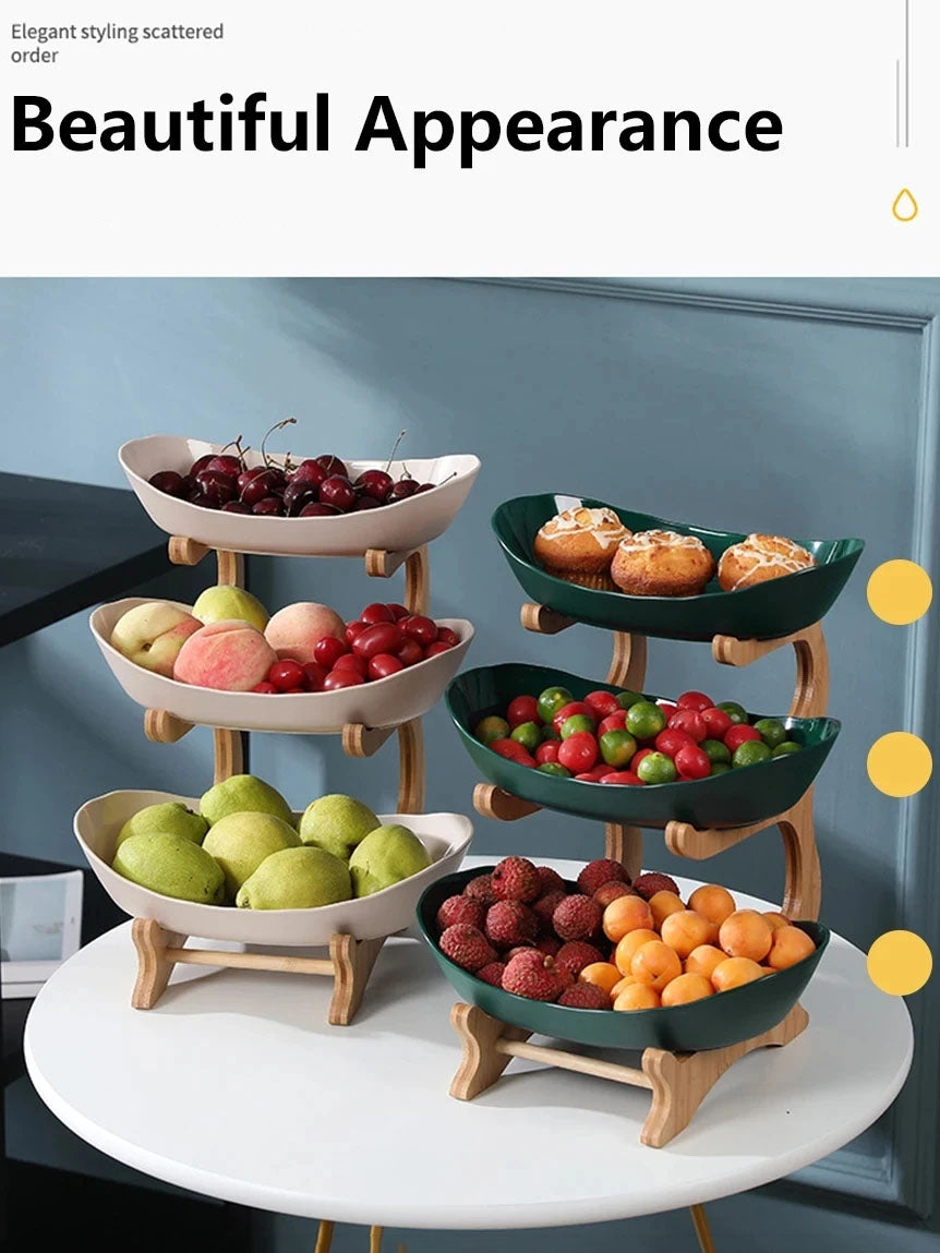 3 Layer Fruit Plate With Wooden Stand (Premium Quality)