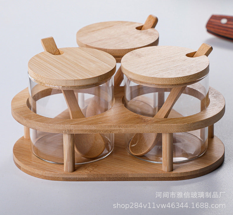 Wooden Lid Glass Seasoning Jar Chili Pepper Shaker Spice Box
