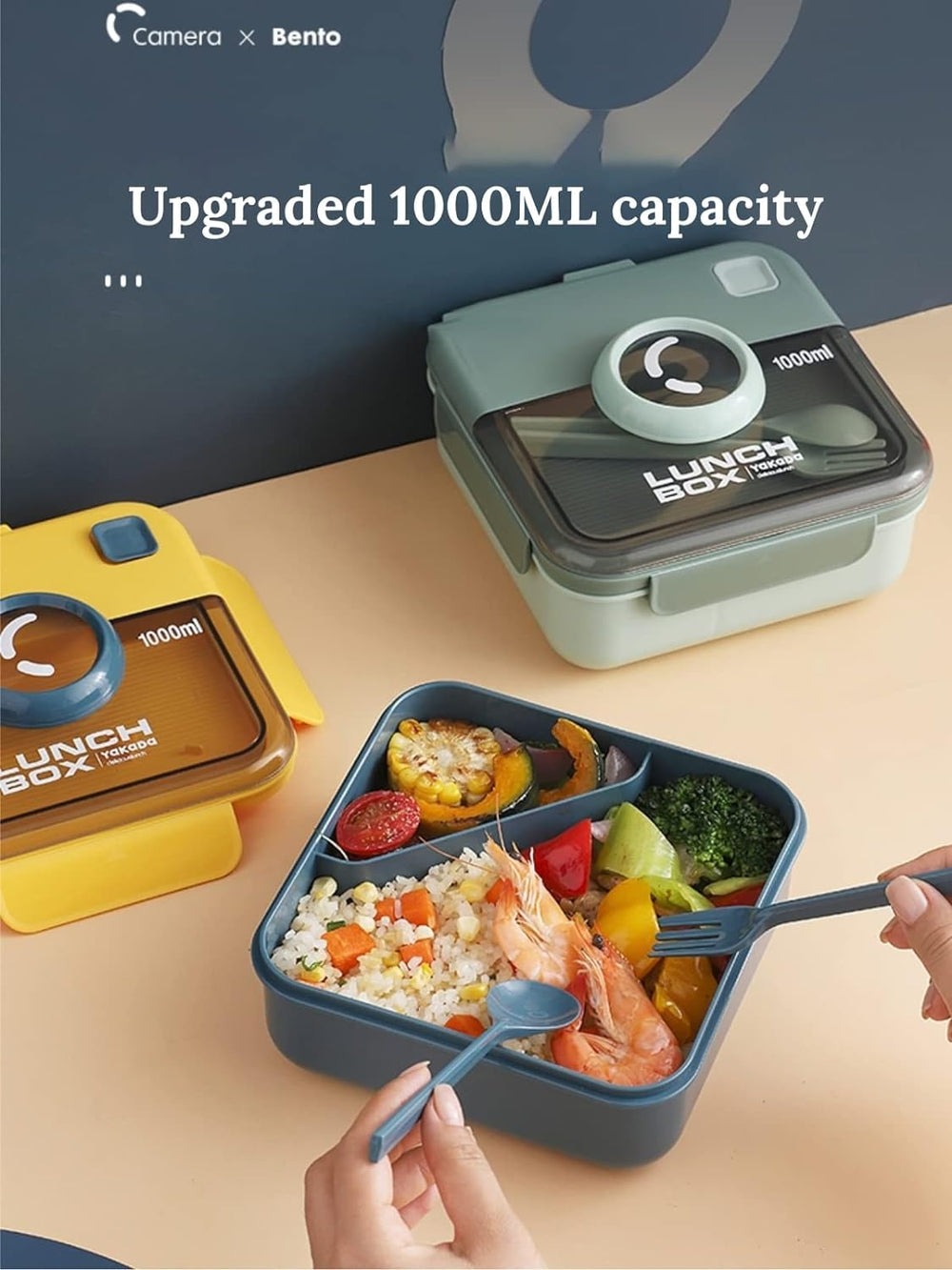 Camera Lunch Box With Spoon Fork, Portable Children Kids Student Bento Box, Sealed Lunch Box