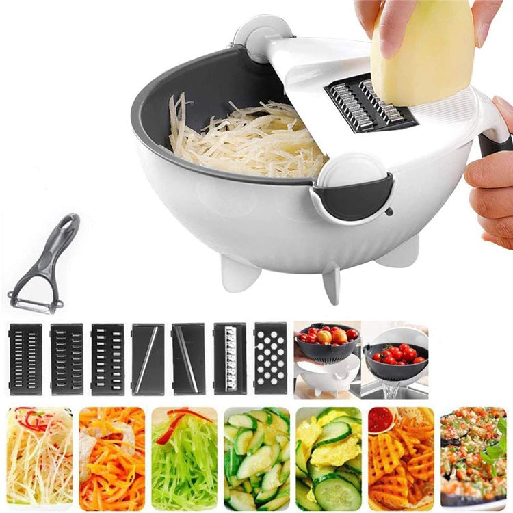 9 in 1 Rotate Vegetable Sliccer With Drain Basket (Premium Quality)