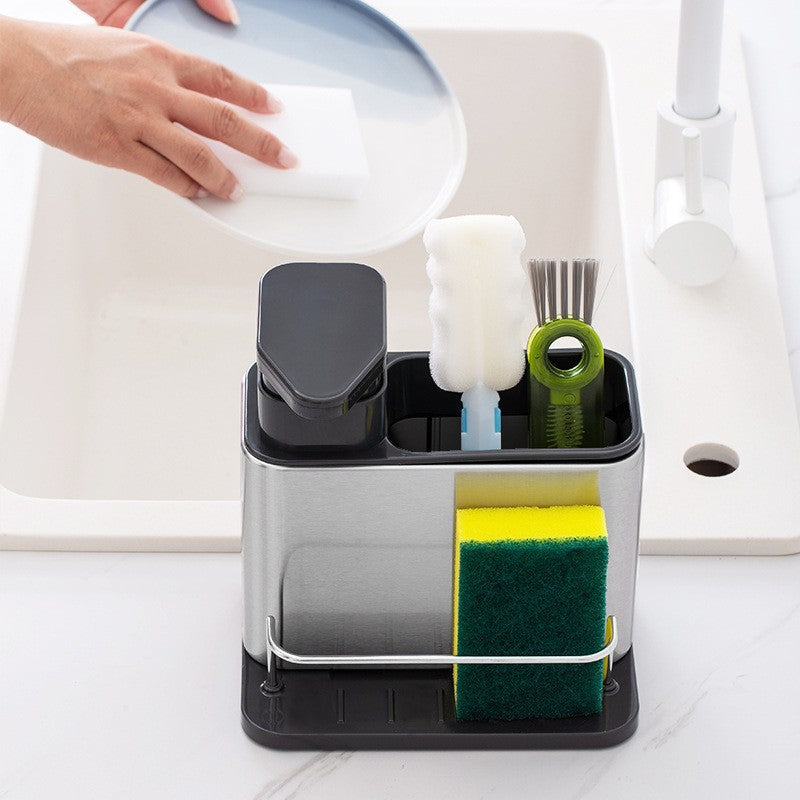 3-In-1 Kitchen Soap Dispenser Sponge Holder Dish Soap Dispenser Stainless Steel