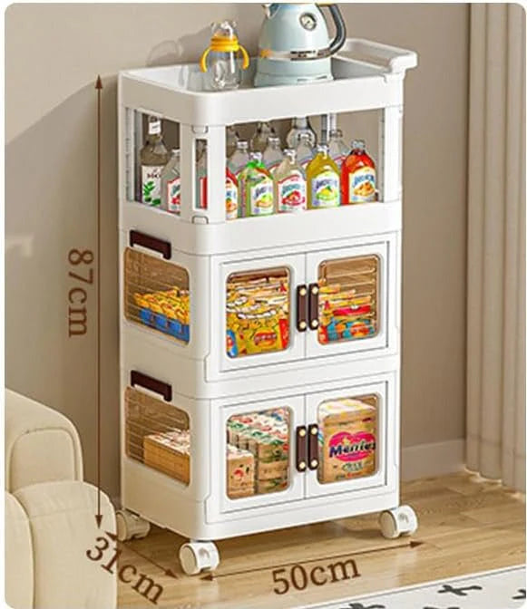3 Levels Kitchen Trolley with Handles, Multi-Purpose Trolley with Locking Wheels