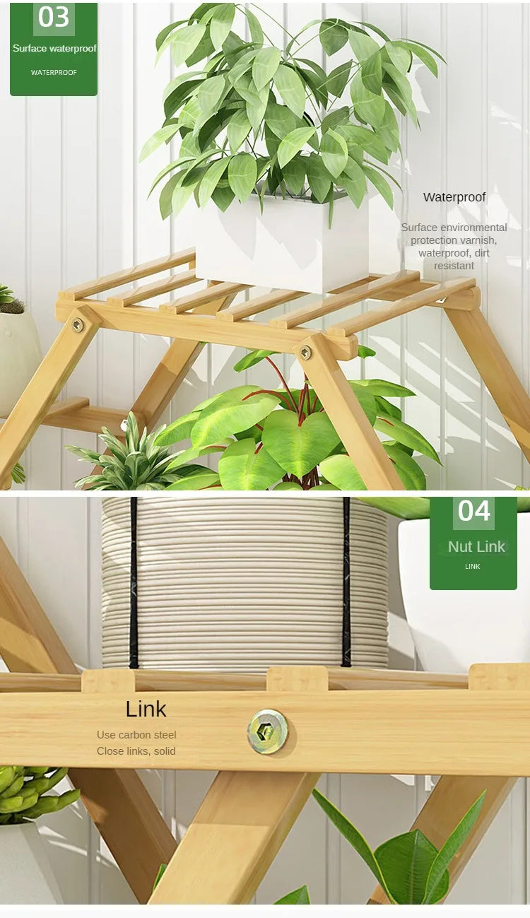 7 Layers Bamboo Plant Rack With Tires (Premium Quality)