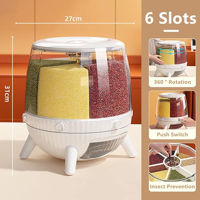 10L 6 in 1 Rotating Grain Dispenser (Premium Quality)