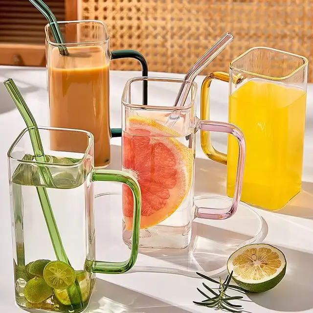 400ml Glass Mug Teacup with Bamboo Lids and Straw