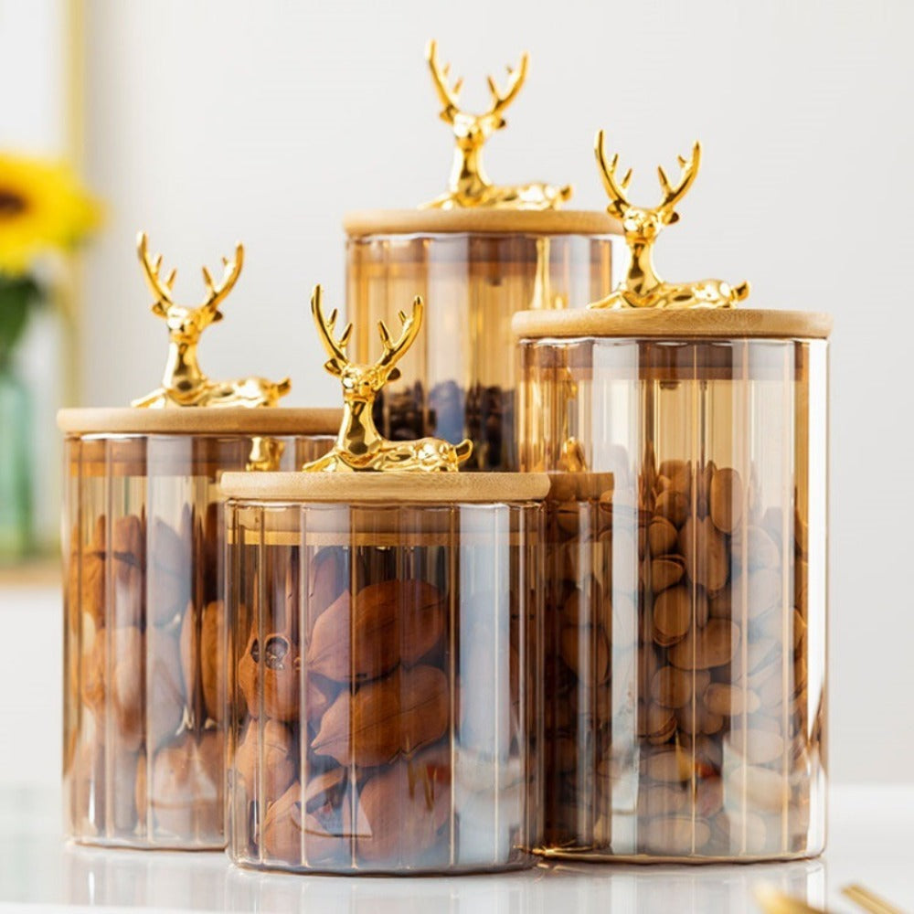 Golden Deer Airtight Jar With Wooden Lid