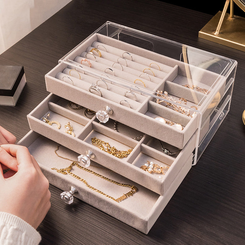 3 Layer Acrylic Jewelry Storage Box Dust-Proof Earrings Ring Storage Case