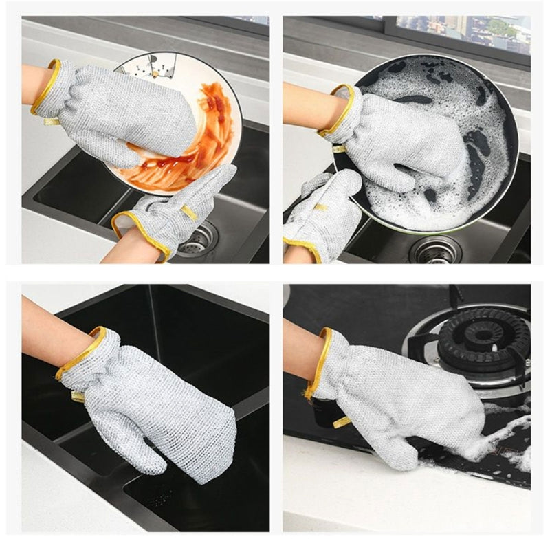 Double Sided Silver Wire Dishwashing Gloves 2 Pcs