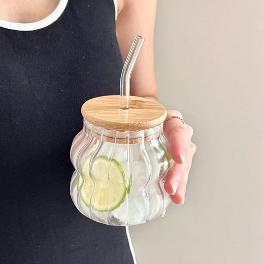 Juice Cup with wooden lid & Straw
