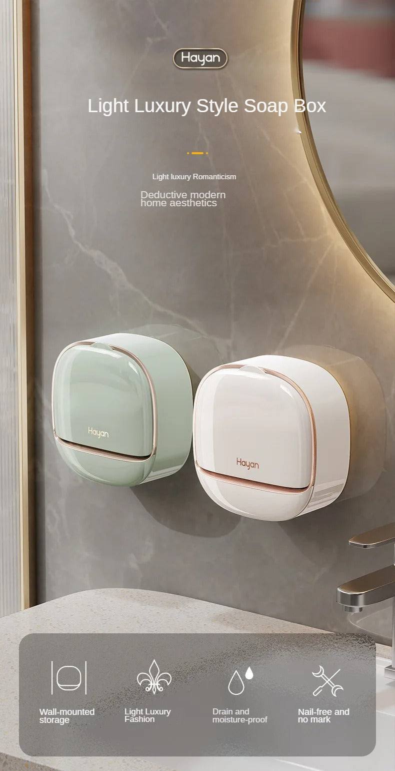 1Pcs Wall Mounted Soap Holder With Lid And Drain Tray
