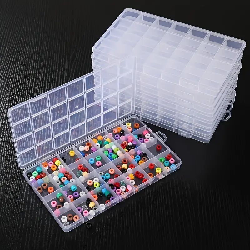 28 Grids Rectangle Plastic Jewelry Airing Storage Box