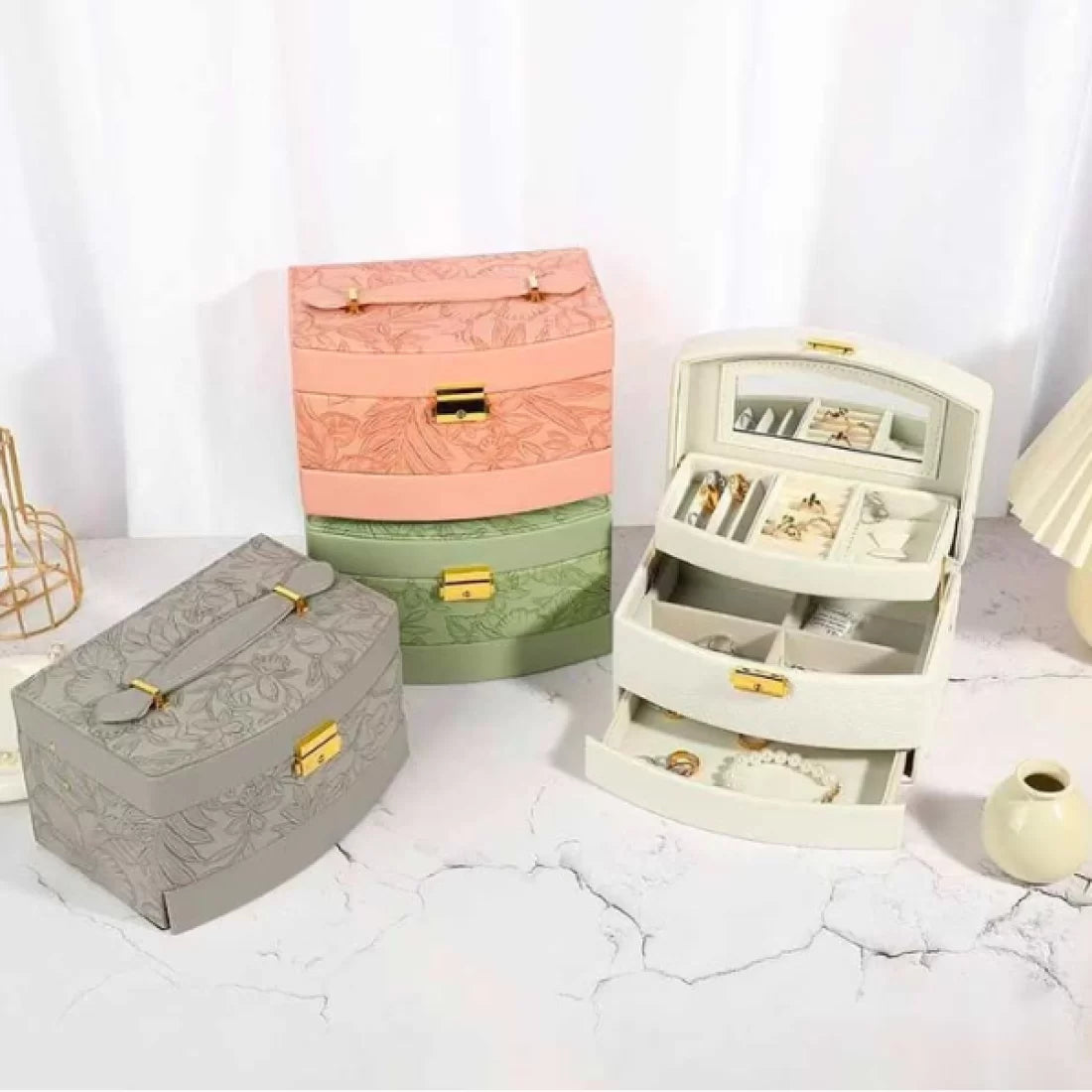 Luxury Self Textured Leather Jewelry Case (Premium Quality)