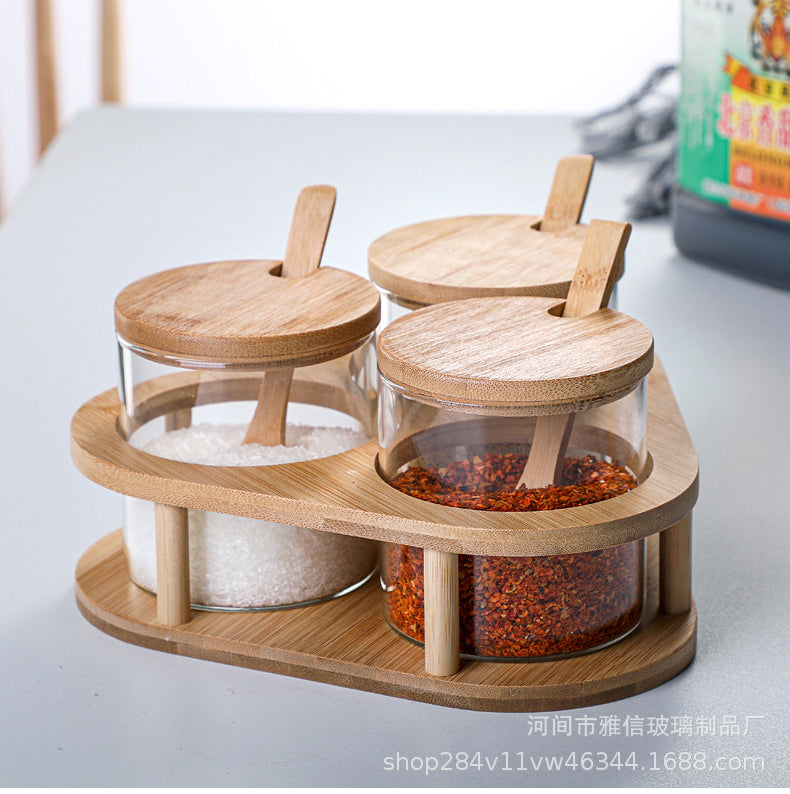 Wooden Lid Glass Seasoning Jar Chili Pepper Shaker Spice Box