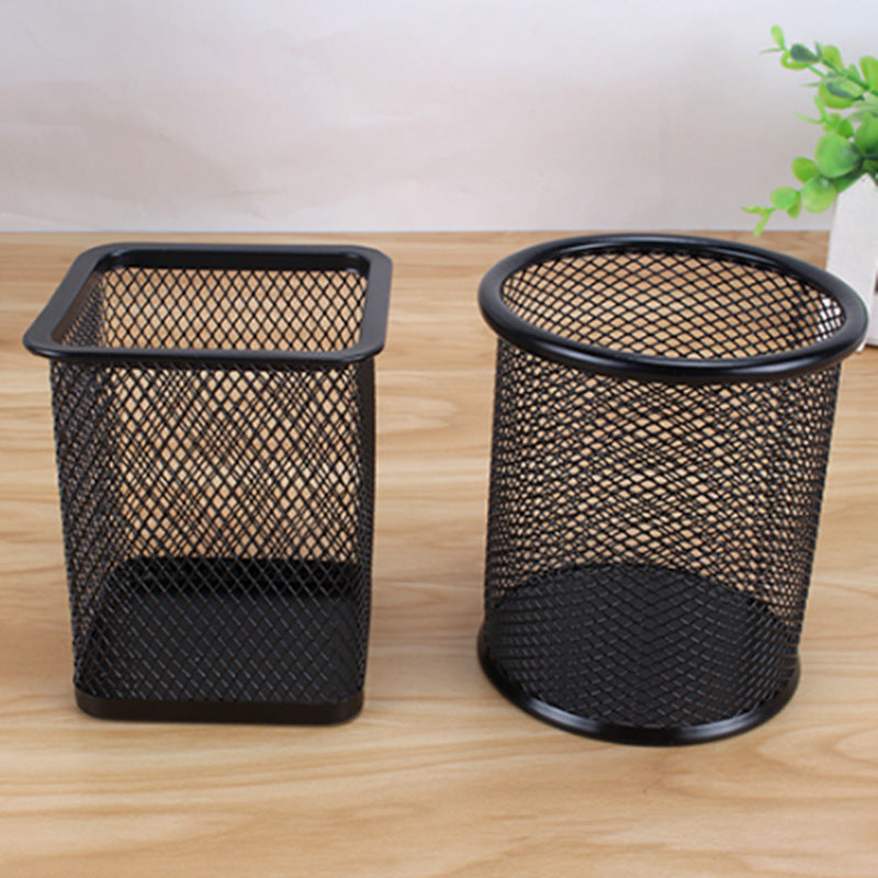 1Pcs Metal Pencil Holder Office Desk Square Round