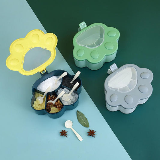 5 Grids Condiment Spice Box With Spoon