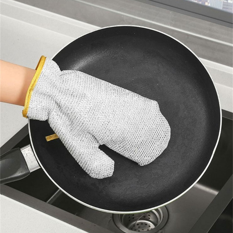 Double Sided Silver Wire Dishwashing Gloves 2 Pcs