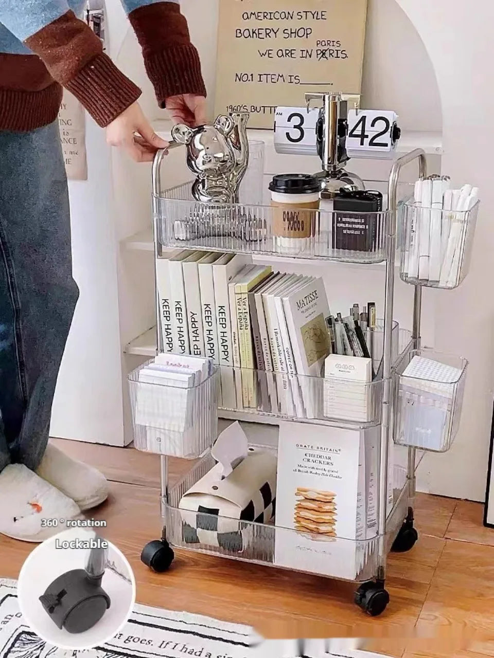 Multi-Functional Acrylic Transparent Rolling Trolley (Premium Quality)