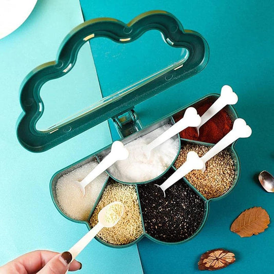 Multi-Grid Seasoning Box With Spoon Lid