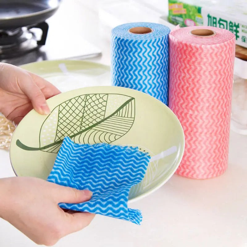 50Pcs Reusable Wipes Sheets Roll - Kitchen Housework Dish Cleaning Cloths Wiping Pad