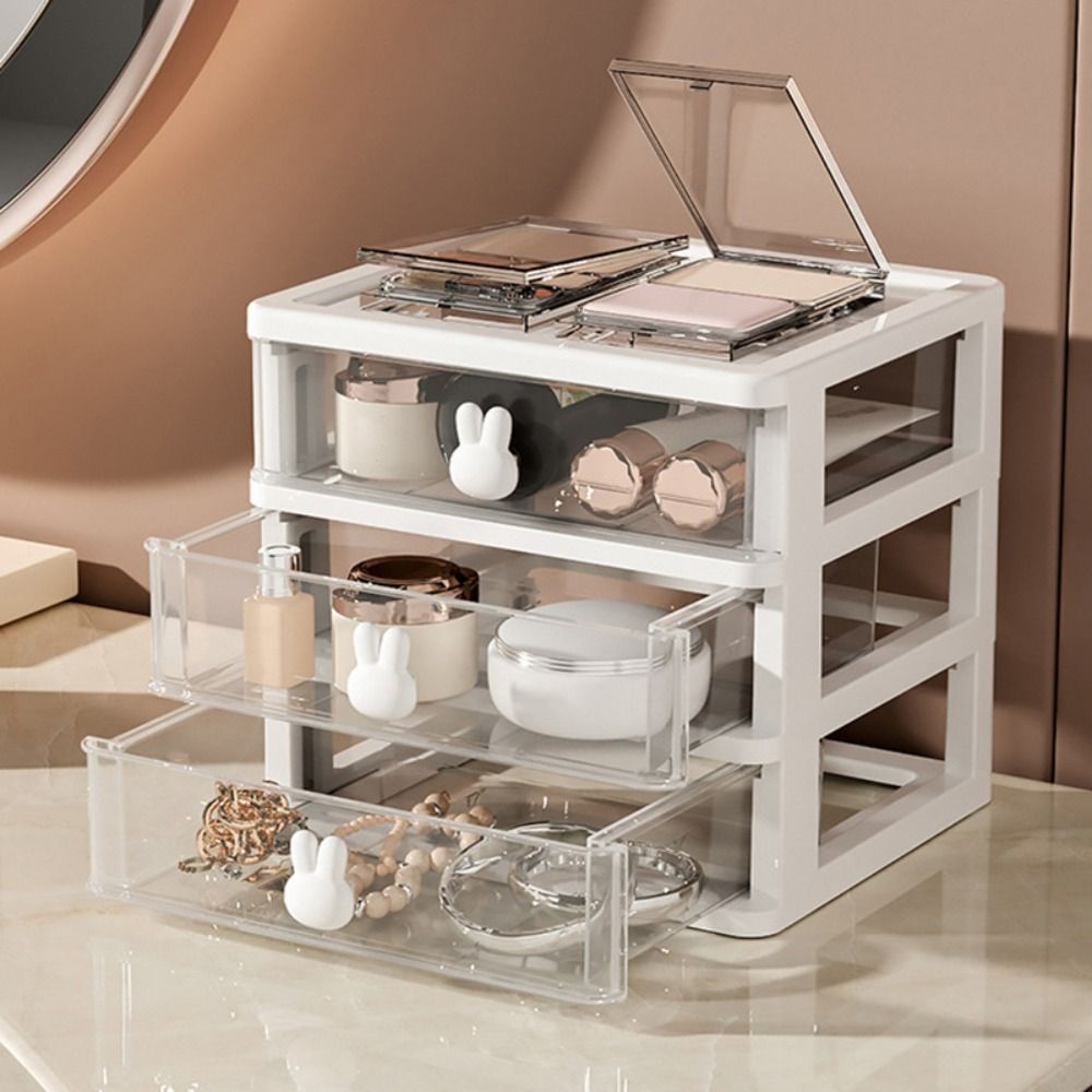 3 Layers Transparent Cartoon Rabbit Handle Storage Box (Premium Quality)