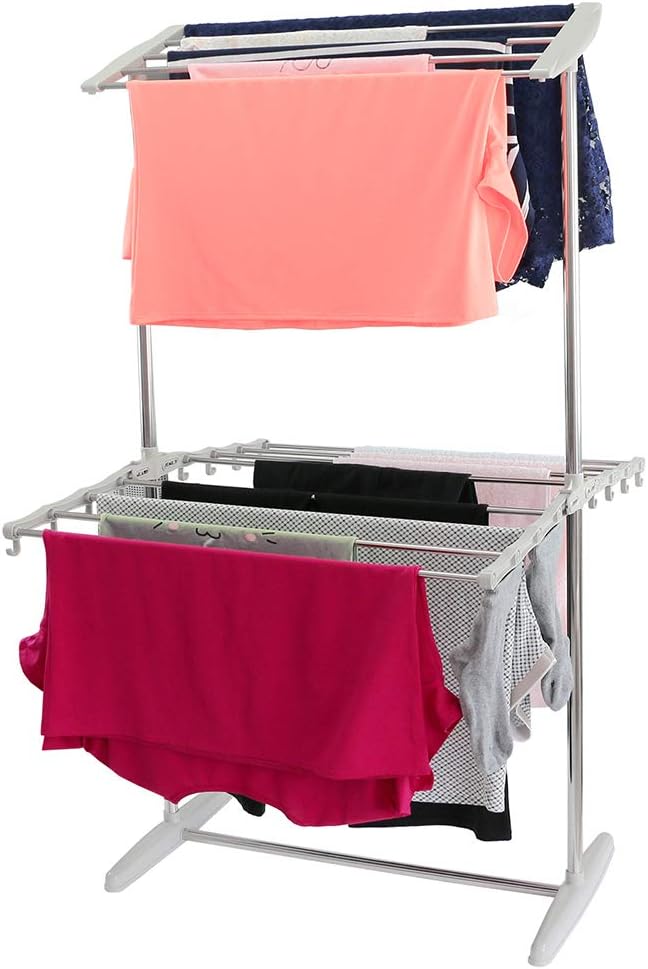 Multi-Functional 2 Layer Stainless Steel Foldable Cloth Dryer Stand Rack