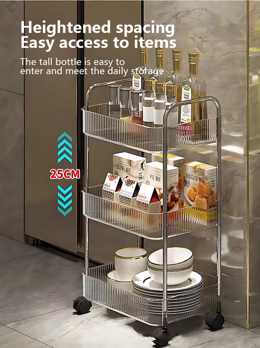 Multi-Functional Acrylic Transparent Rolling Trolley (Premium Quality)
