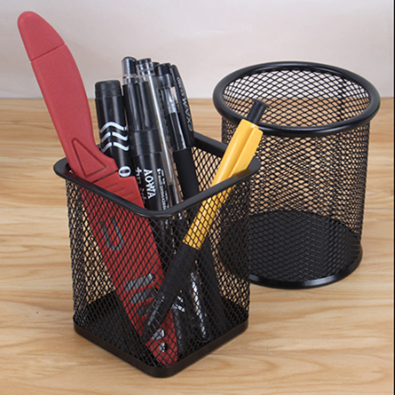 1Pcs Metal Pencil Holder Office Desk Square Round