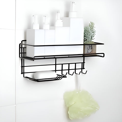Bathroom Storage Shelf with Hooks and Soap Dish