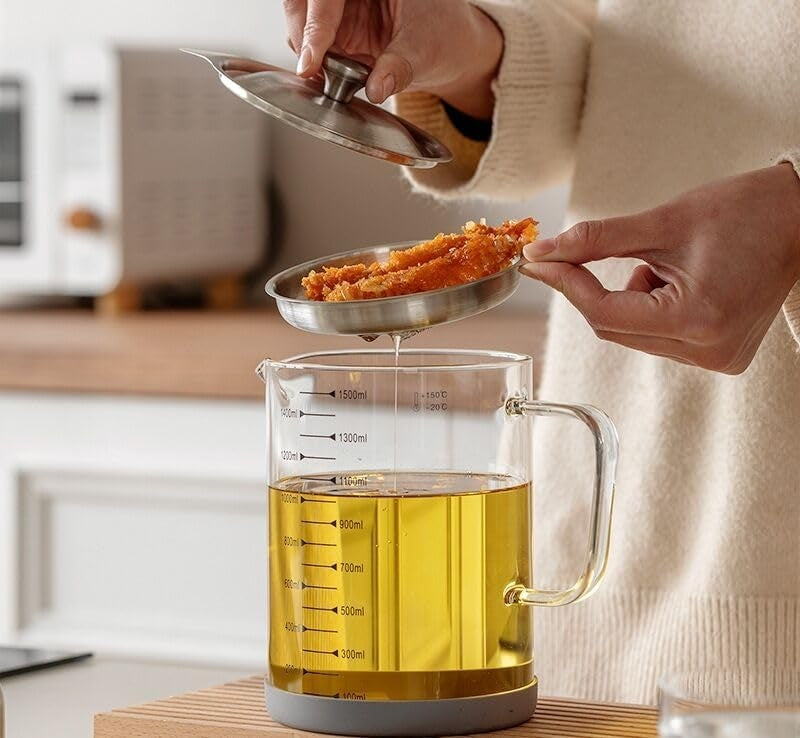 Glass Bacon Grease Container With Strainer Cooking Oil Bottle  (Premium Quality)