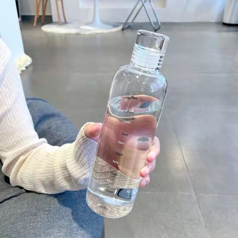 500ml Transparent With Time Scale Glass Water Bottle