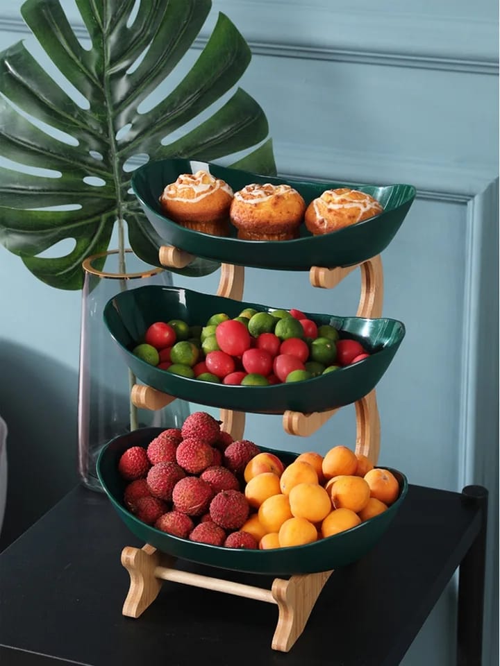 3 Layer Fruit Plate With Wooden Stand (Premium Quality)