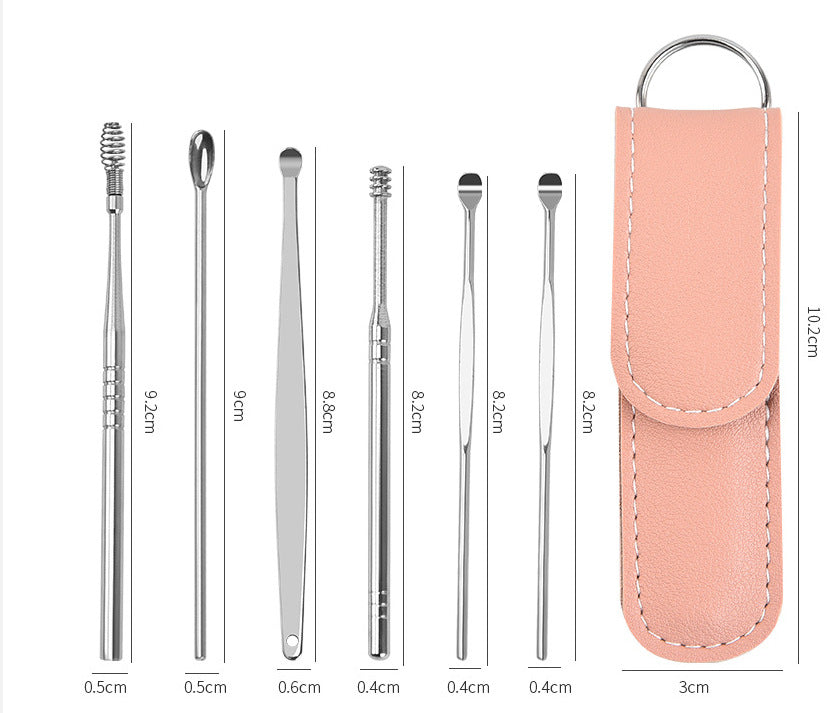 6 Pcs Earpick Stainless Steel Ear Digging Cleaning Kit