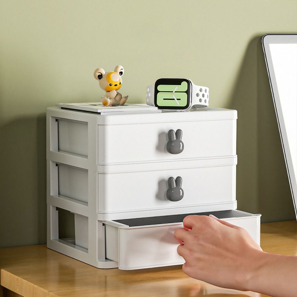 3 Layers Cartoon Rabbit Handle Desktop Organizer