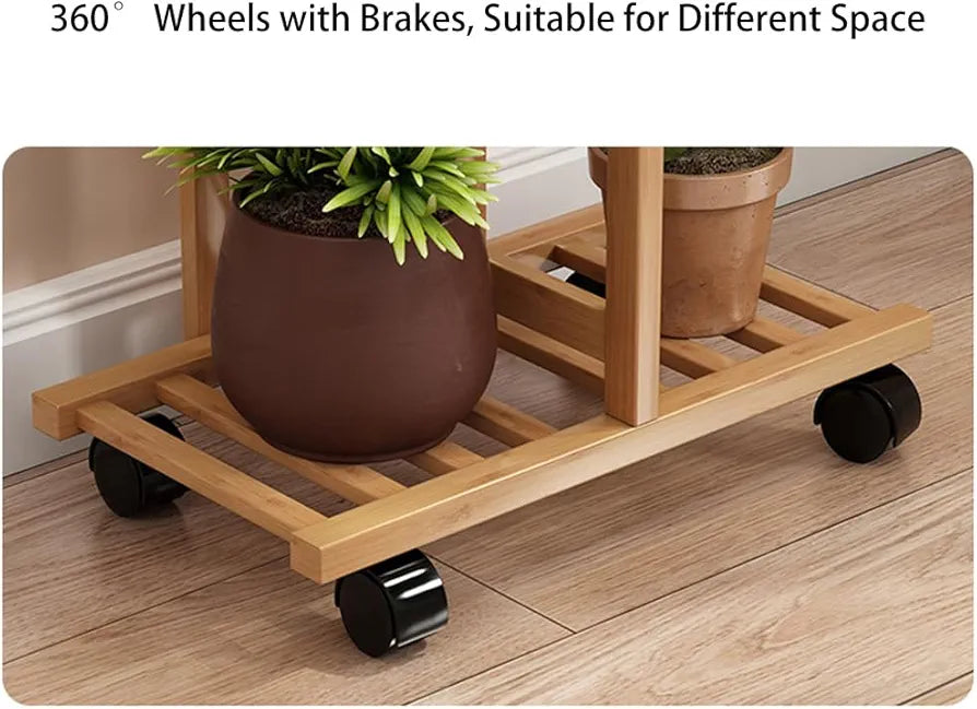 7 Layers Bamboo Plant Rack With Tires (Premium Quality)