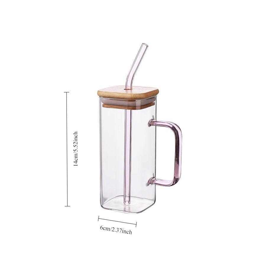 400ml Glass Mug Teacup with Bamboo Lids and Straw