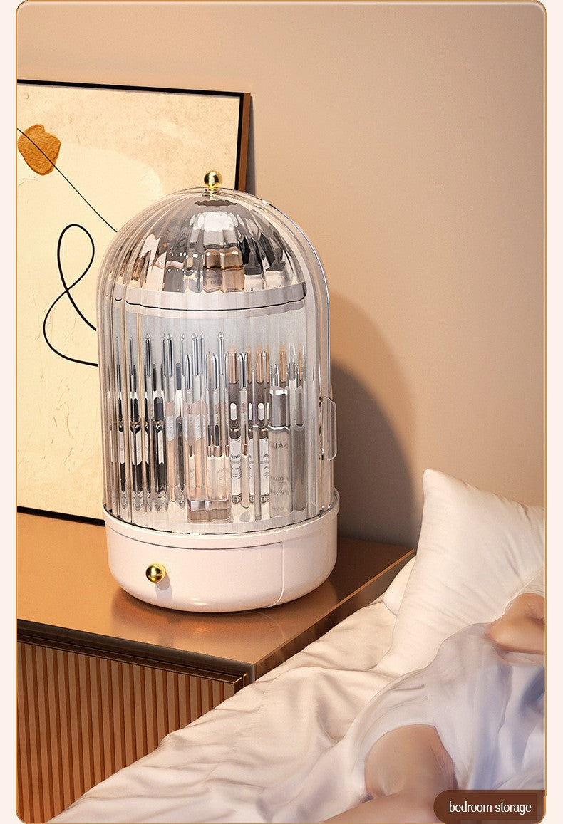 Rotating Makeup Storage with Cover and Drawer, Large Skincare Cosmetics Organizer (Premium Quality)
