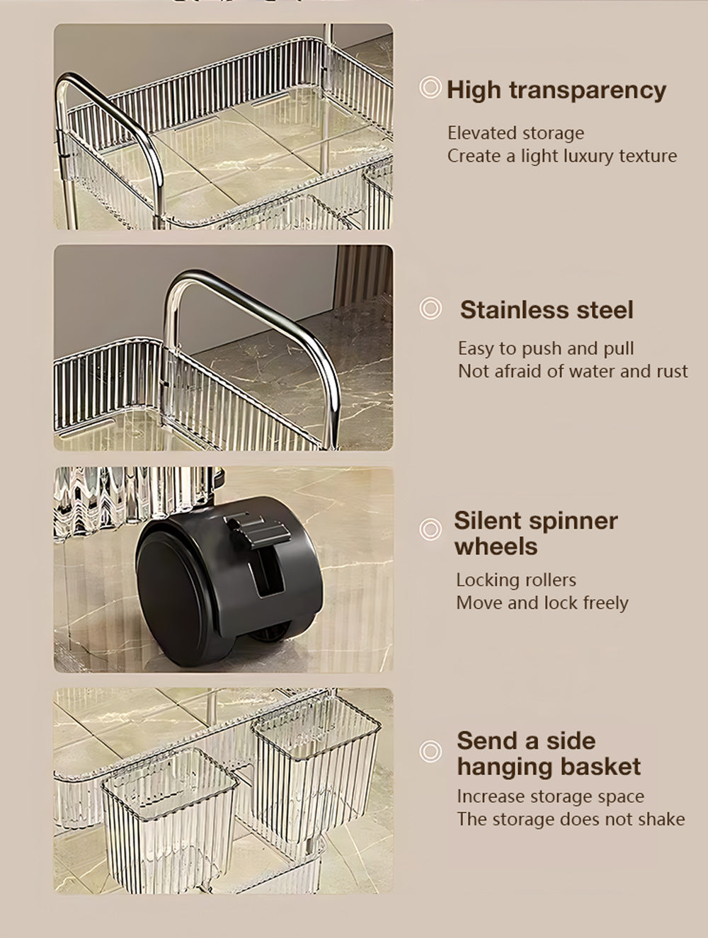 Multi-Functional Acrylic Transparent Rolling Trolley (Premium Quality)